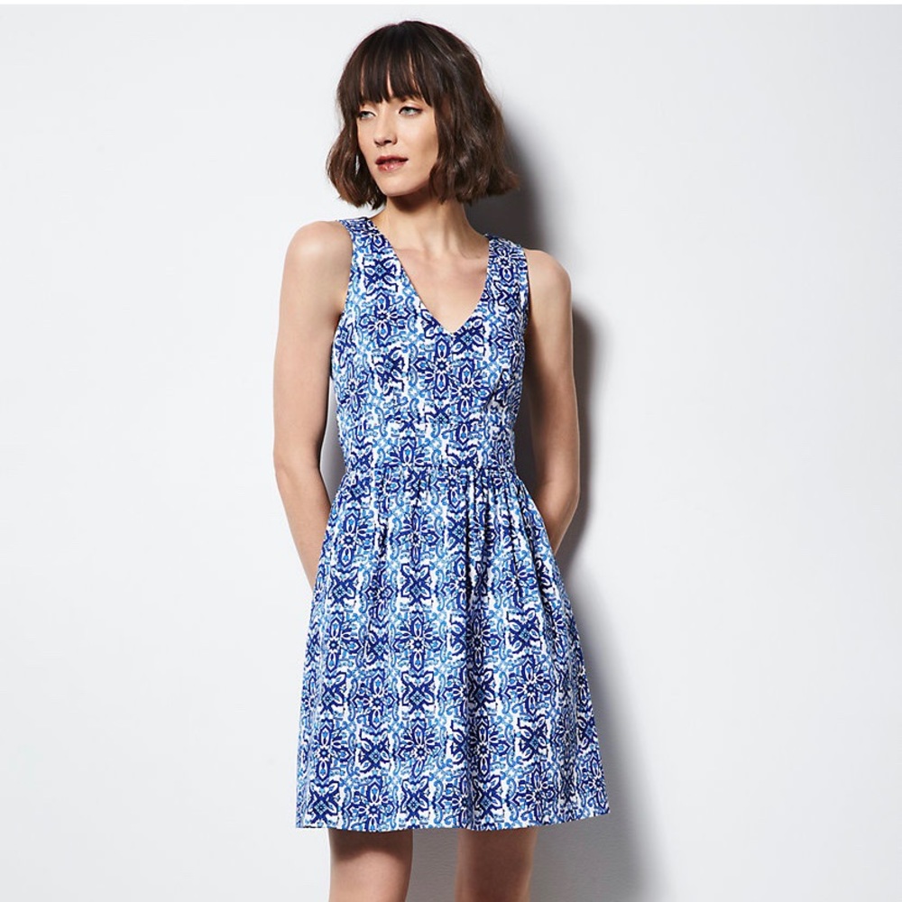 Milly White Blue Mediterranean Print Fit & Flare Dress 4